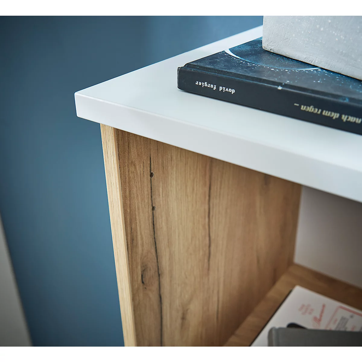 Armoire combinée LIONI - bois - l. 850 x P 400 x H 1200 mm - blanc et décor chêne navarra