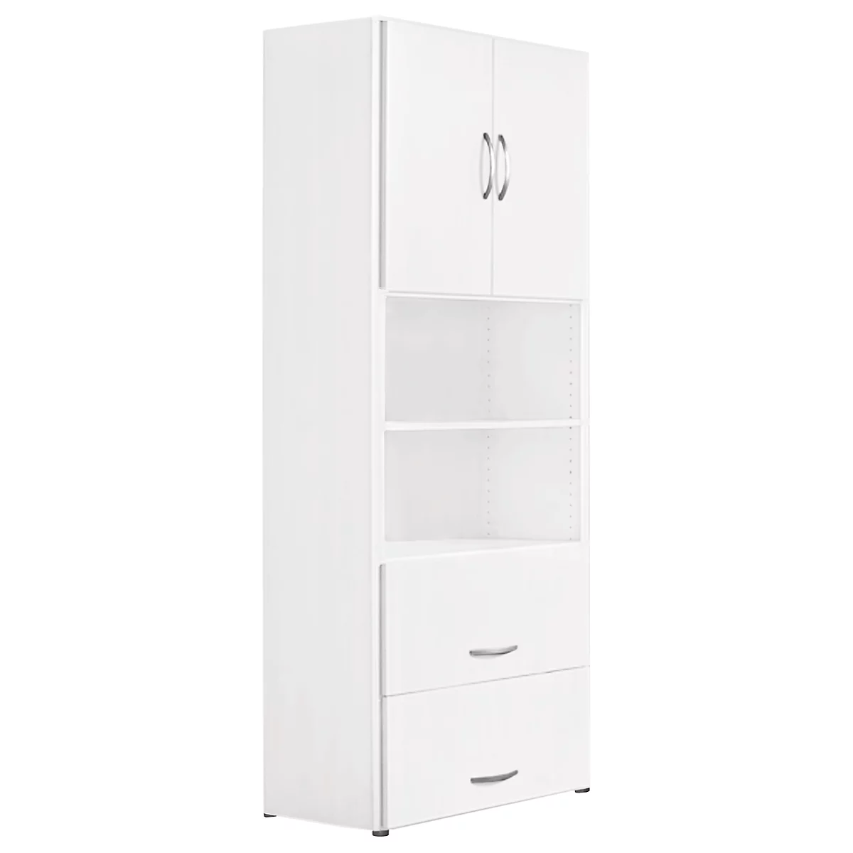 Armoire combinée PALENQUE, 6 HC, portes en bois, tiroir à dossiers suspendus, l. 800 x P 420 x H 2160 mm, blanc