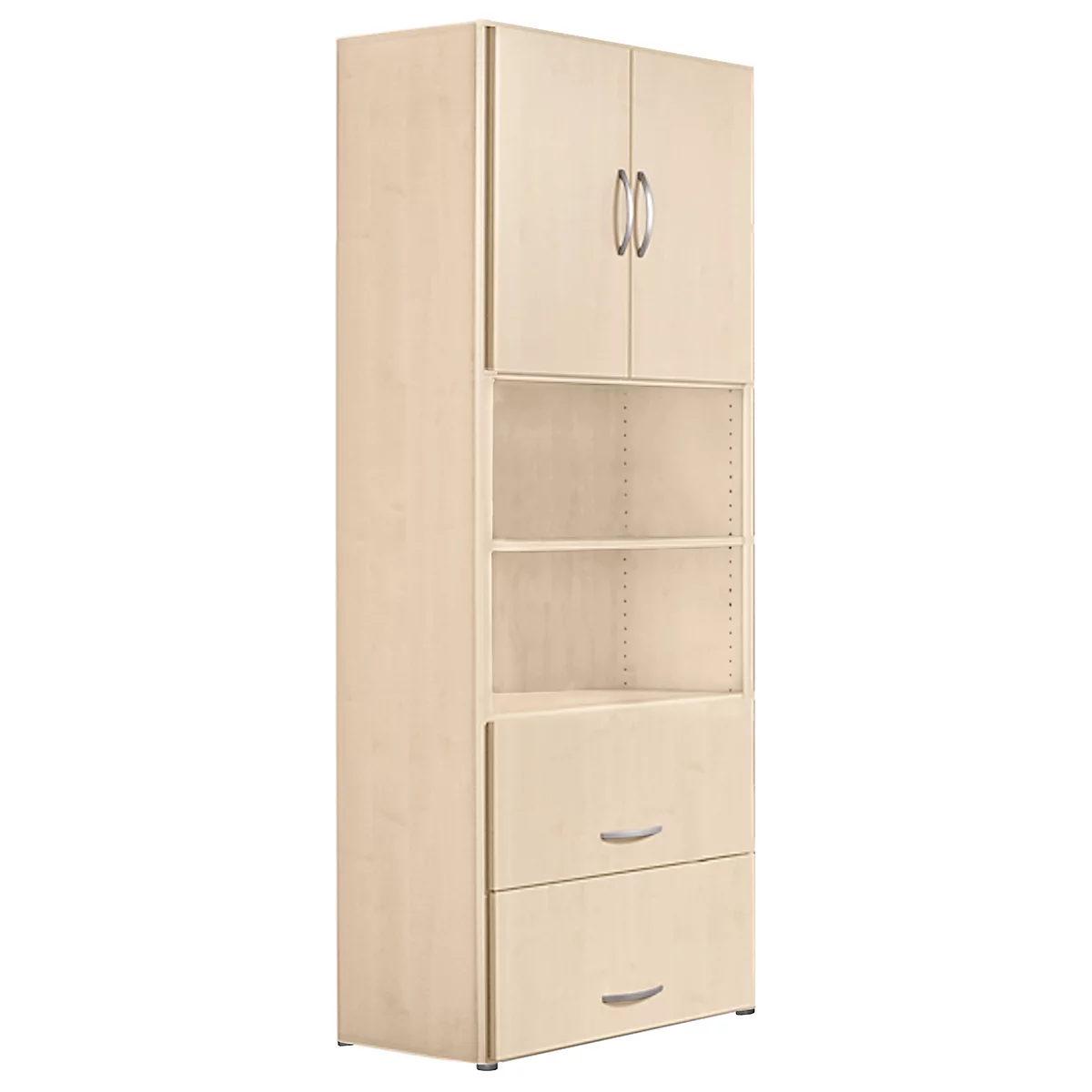 Armoire combinée PALENQUE, 6 HC, portes en bois, tiroir à dossiers suspendus, l. 800 x P 420 x H 2160 mm, érable