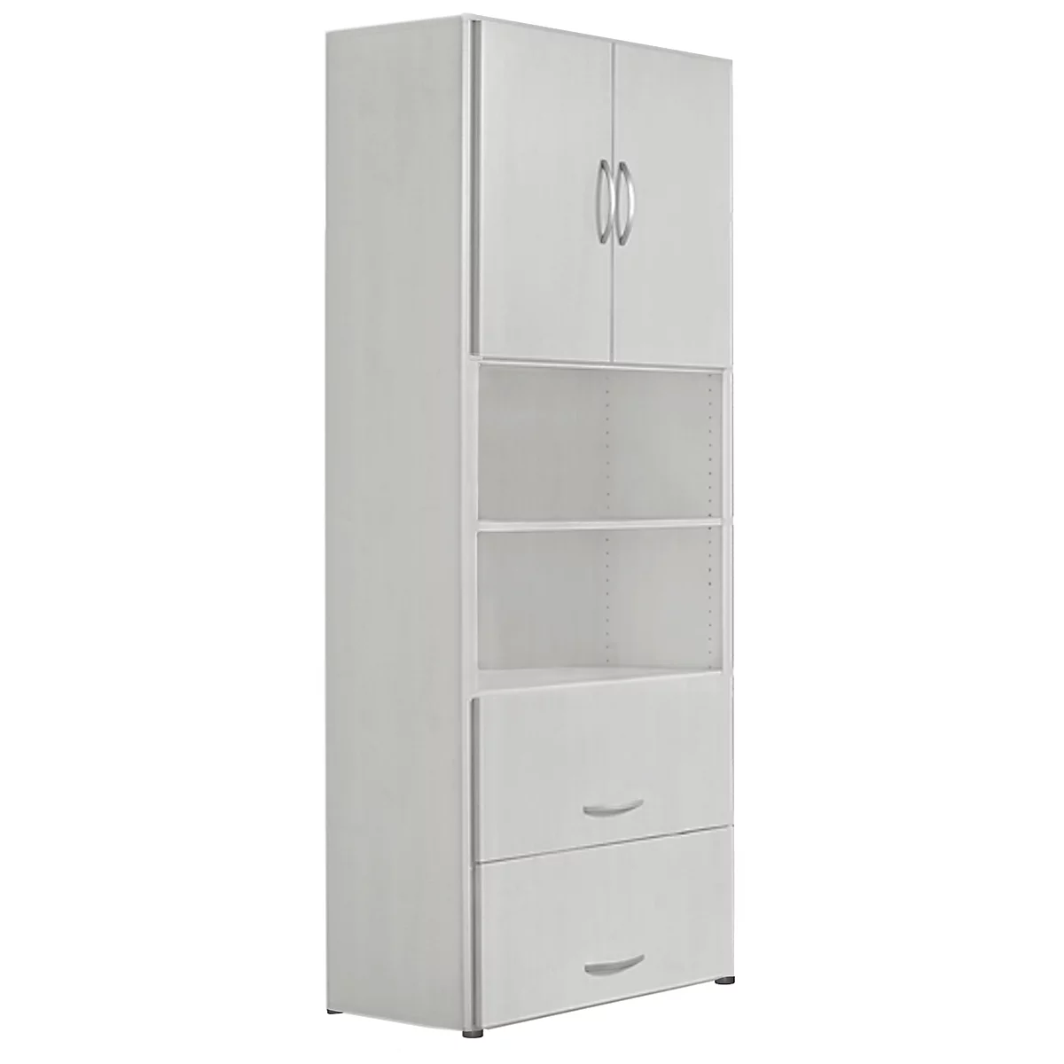 Armoire combinée PALENQUE, 6 HC, portes en bois, tiroir à dossiers suspendus, l. 800 x P 420 x H 2160 mm, gris clair