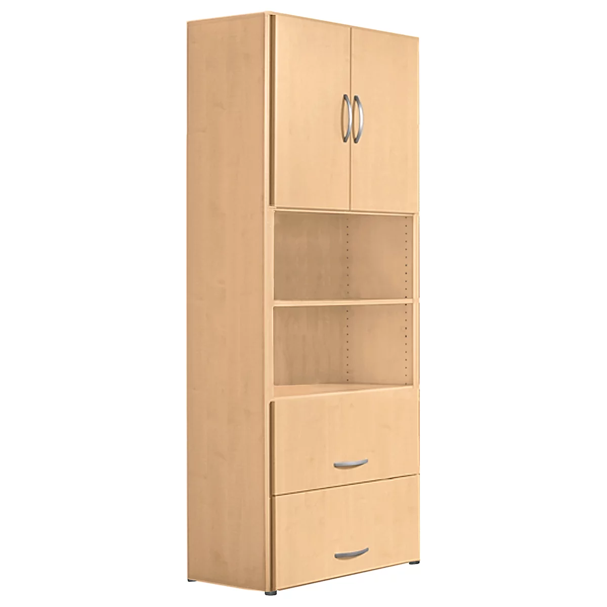 Armoire combinée PALENQUE, 6 HC, portes en bois, tiroir à dossiers suspendus, l. 800 x P 420 x H 2160 mm, hêtre