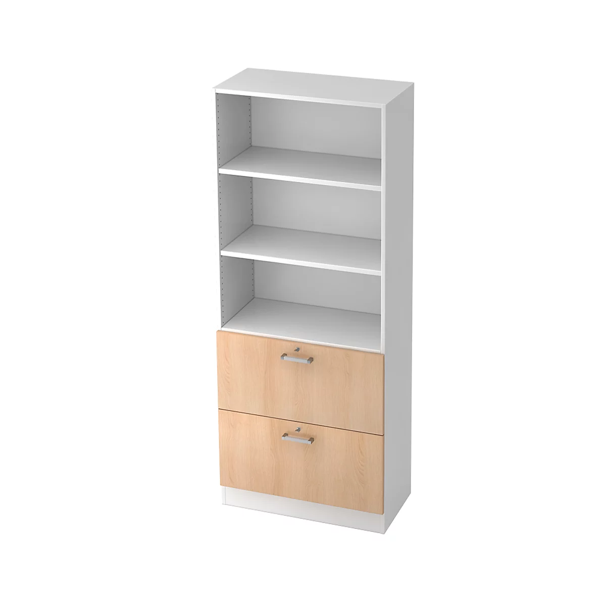 Armoire combinée TARVIS, 5 HC, 2 étagères + 2 tiroirs à DS verrouillables, l. 800 x P 420 x H 2004 mm, blanc/décor chêne