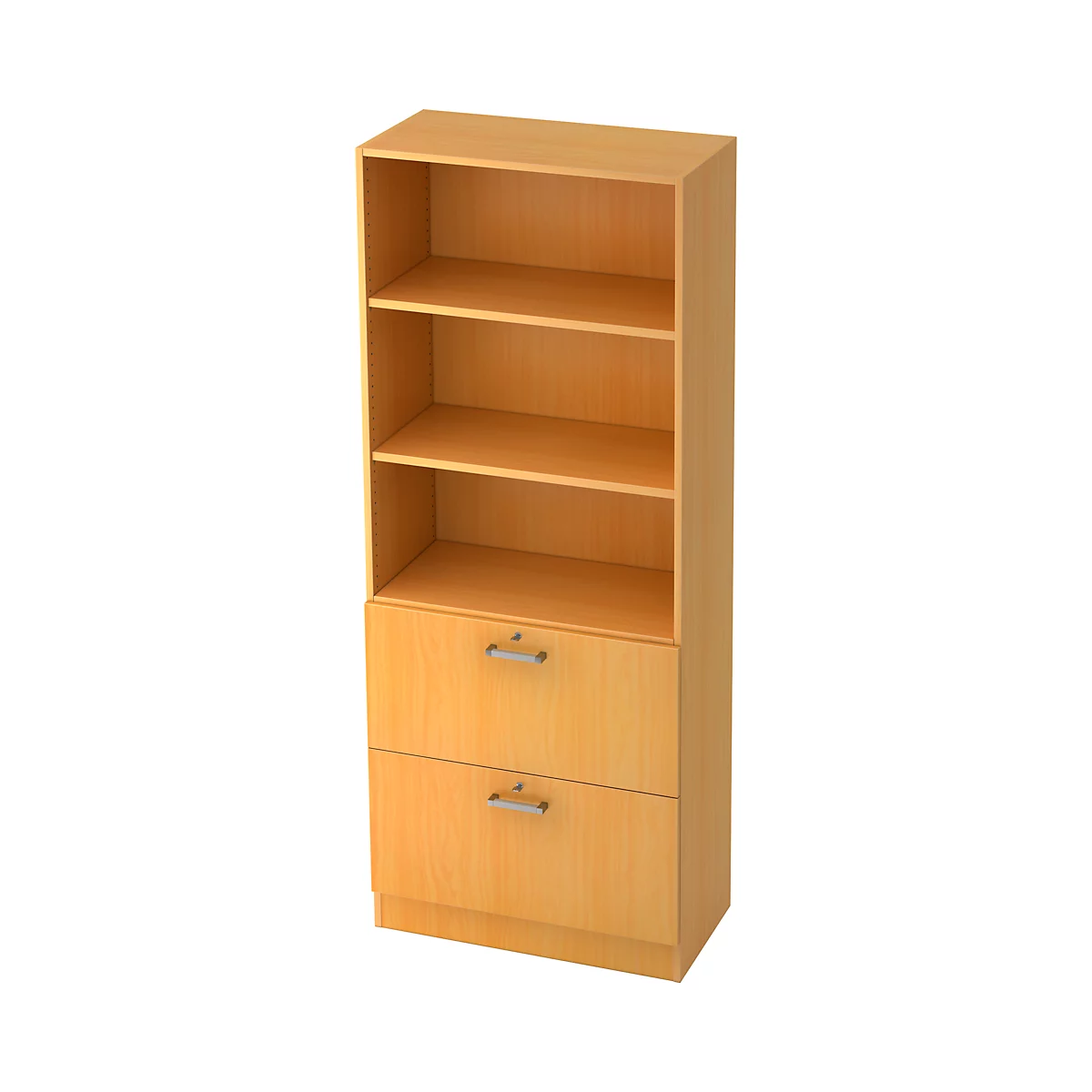 Armoire combinée TARVIS, 5 HC, 2 étagères + 2 tiroirs à DS verrouillables, l. 800 x P 420 x H 2004 mm, décor hêtre