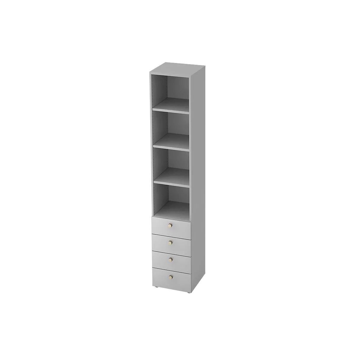 Armoire combinée TOPAS LINE, 6 hauteurs de classeurs, étagères + 4 tiroirs, gris clair/gris clair