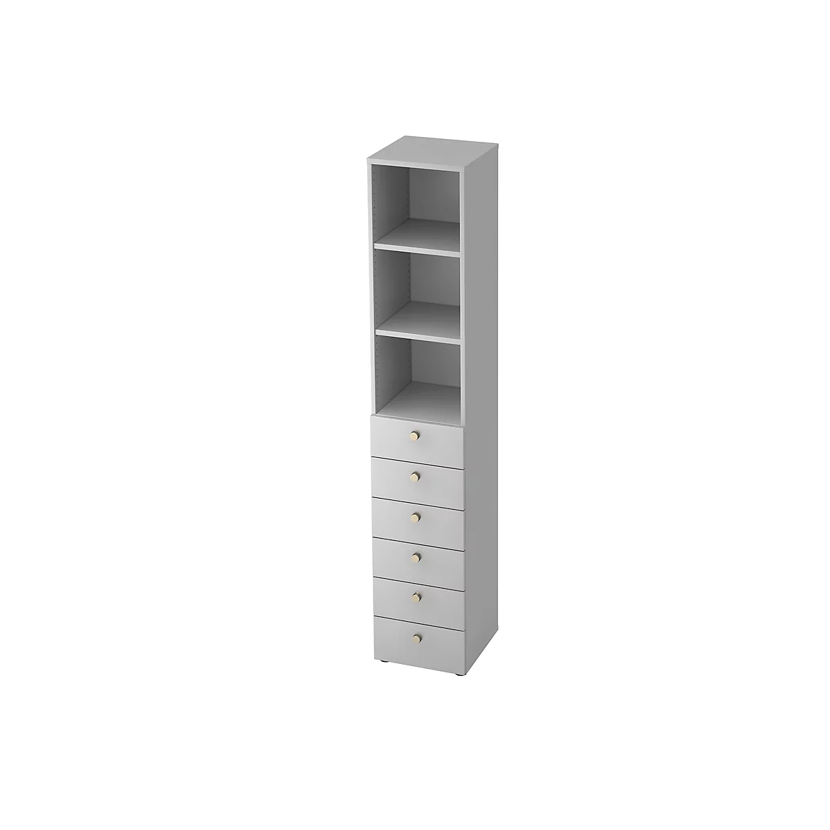 Armoire combinée TOPAS LINE, 6 hauteurs de classeurs, étagères + 6 tiroirs, gris clair/gris clair