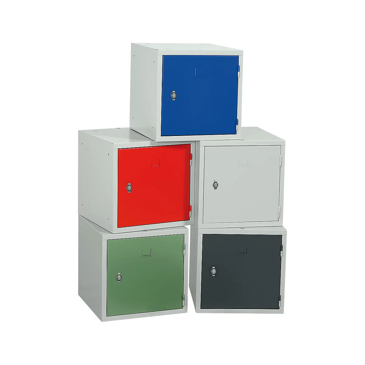 Armoire cube en métal verrouillable, 380 mm, corps gris, porte bleu clair RAL 5012