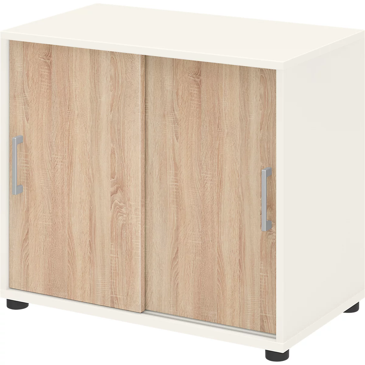 Armoire d'appoint TEMPIO, en bois, 2 portes coulissantes, 2 OH, L 800 x P 430 x H 740 mm, blanc/chêne Sonoma