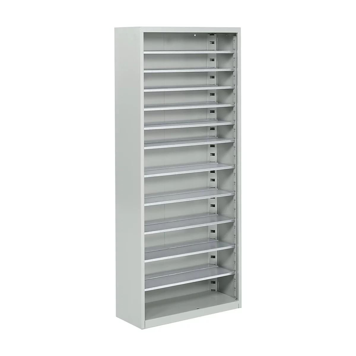 Armoire d'atelier - l. 700 x P 300 x H 1690 mm - 11 étagères - sans bacs - sans portes - gris clair
