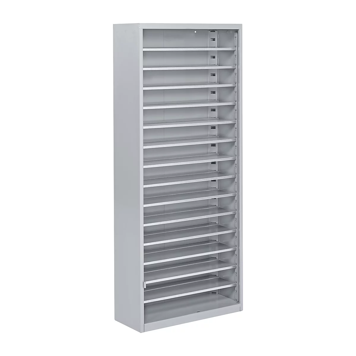 Armoire d'atelier - l. 700 x P 300 x H 1690 mm - 14 étagères - sans bacs - sans portes - alu blanc