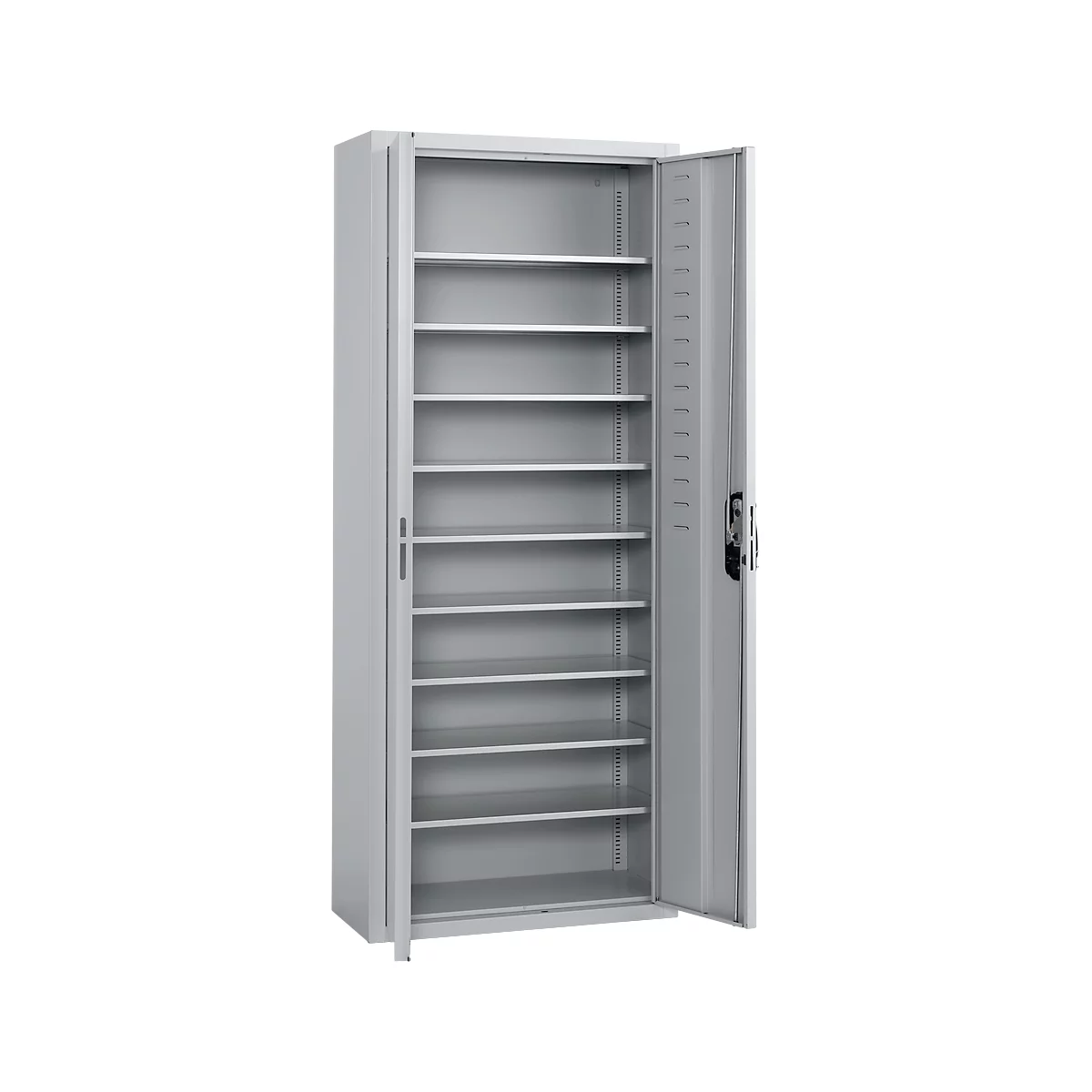 Armoire d'atelier - l. 700 x P 300 x H 1690 mm - 9 étagères - sans bacs - avec portes - alu blanc