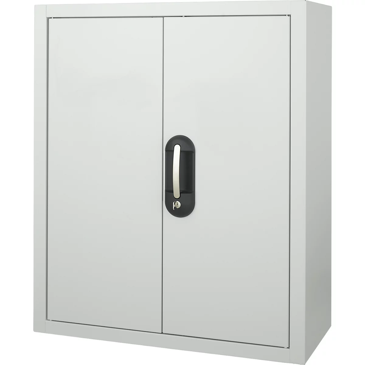 Armoire d'atelier - l. 700 x P 300 x H 830 mm - 4 étagères - 22 bacs - avec portes - gris clair