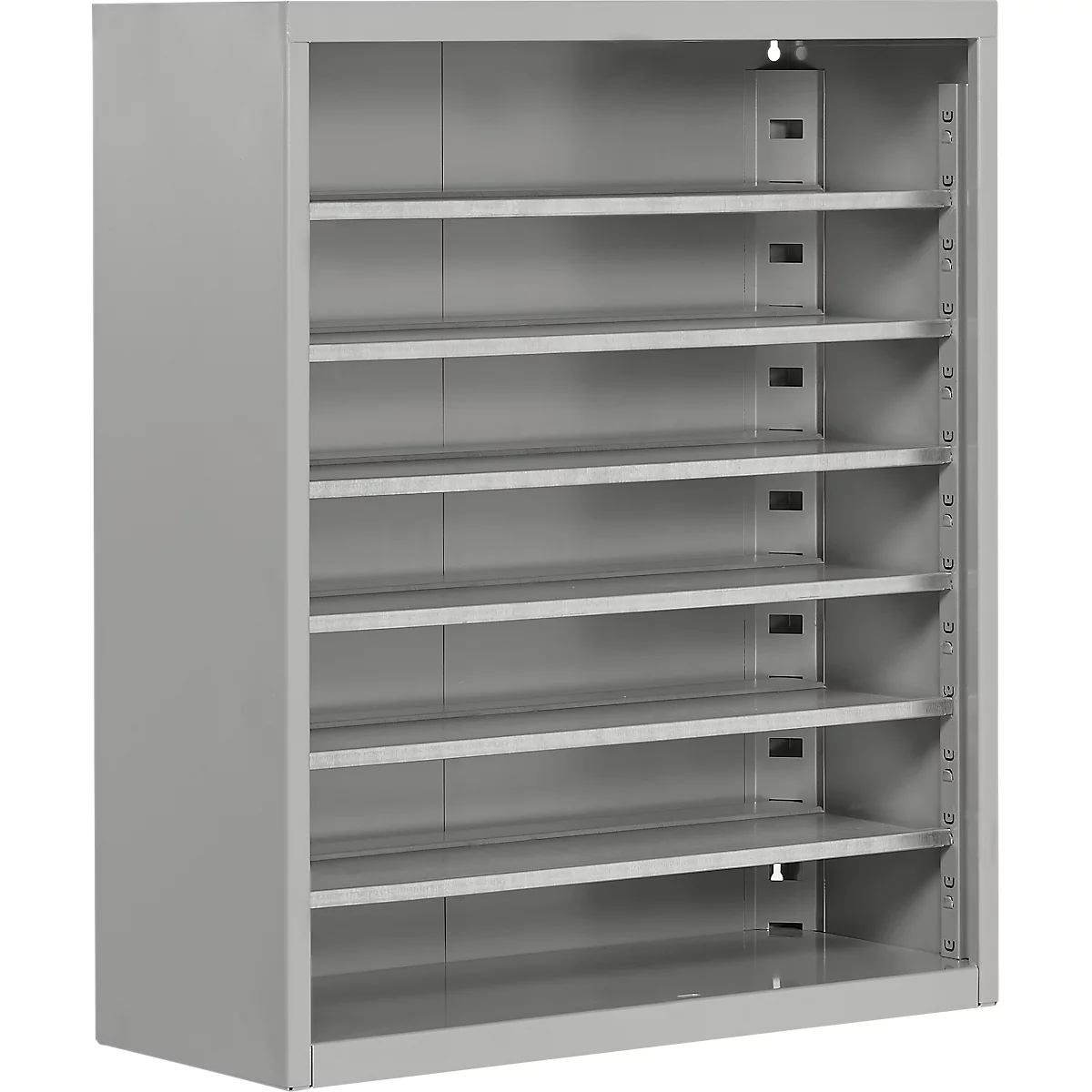 Armoire d'atelier - l. 700 x P 300 x H 830 mm - 6 étagères - sans bacs - sans portes - alu blanc