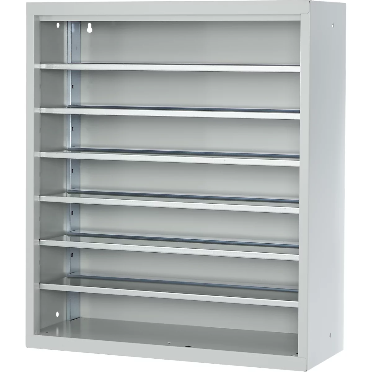 Armoire d'atelier - l. 700 x P 300 x H 830 mm - 6 étagères - sans bacs - sans portes - gris clair