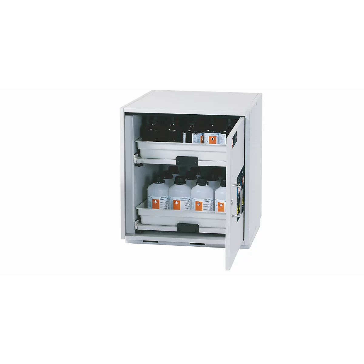 Armoire de base acide et alcaline asecos SL-CLASSIC-UB, porte à charnières, arrêt à droite, façade gris clair, L 590 x P 570 x H 600 mm