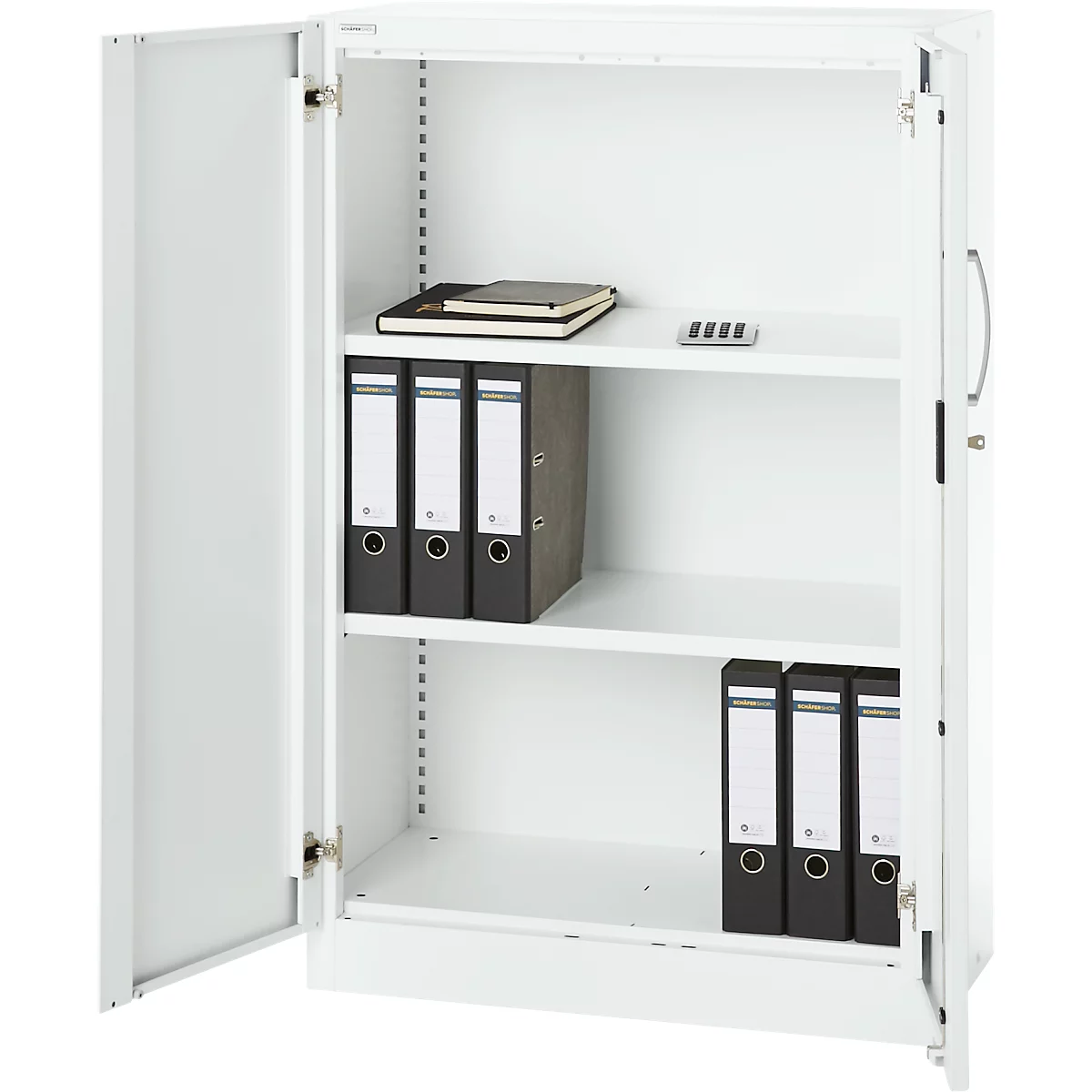 Armoire de bureau, 3OH, verrouillable, avec portes en applique, L 800 mm, blanc trafic