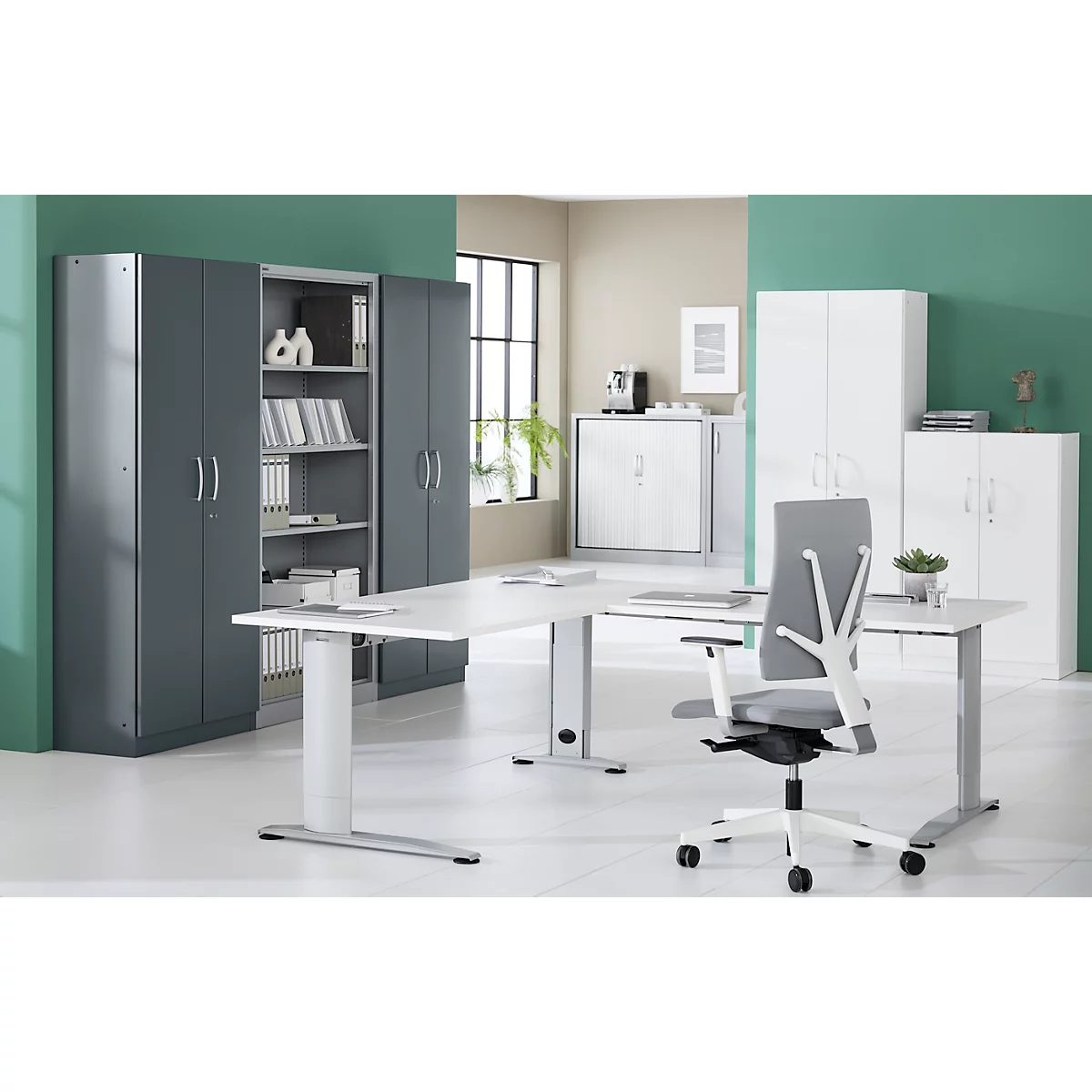 Armoire de bureau, 3OH, verrouillable, avec portes en applique, L 800 mm, blanc trafic