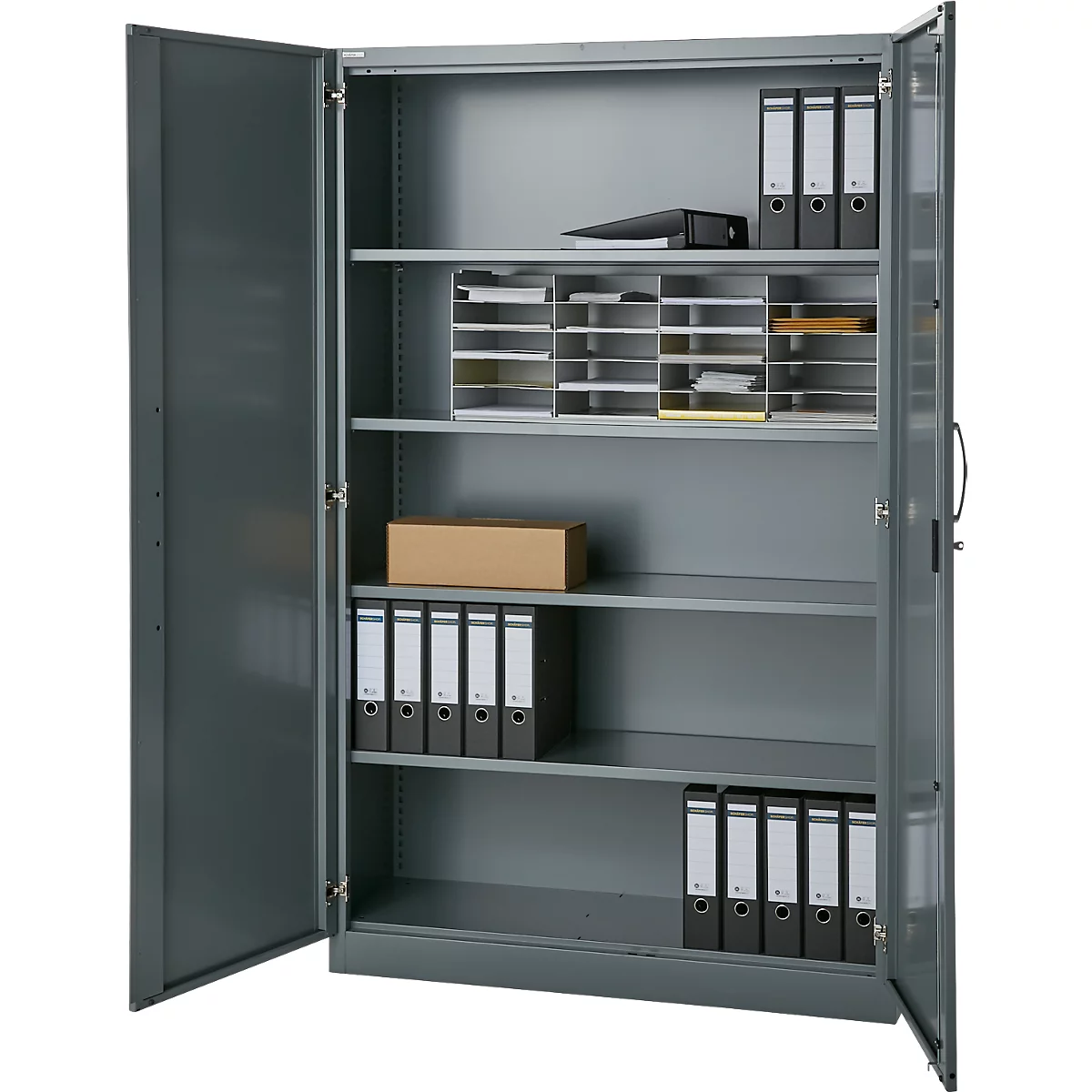Armoire de bureau, 5 HC, verrouillable, avec portes en applique, L 1200 mm, gris basalte