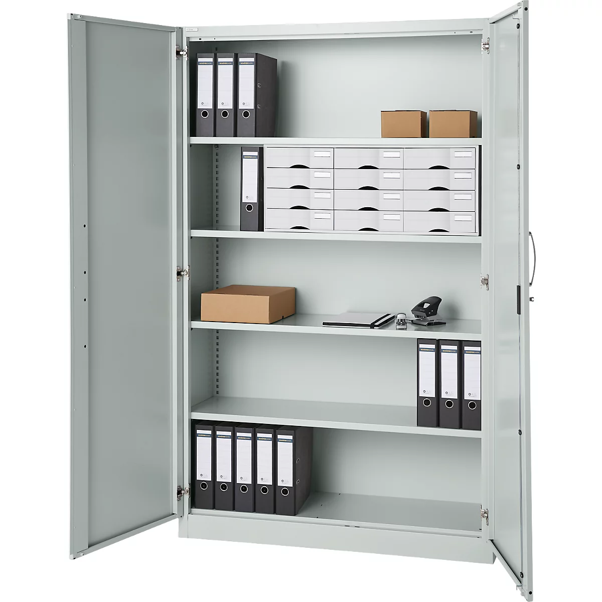 Armoire de bureau, 5 HC, verrouillable, avec portes en applique, L 1200 mm, gris clair
