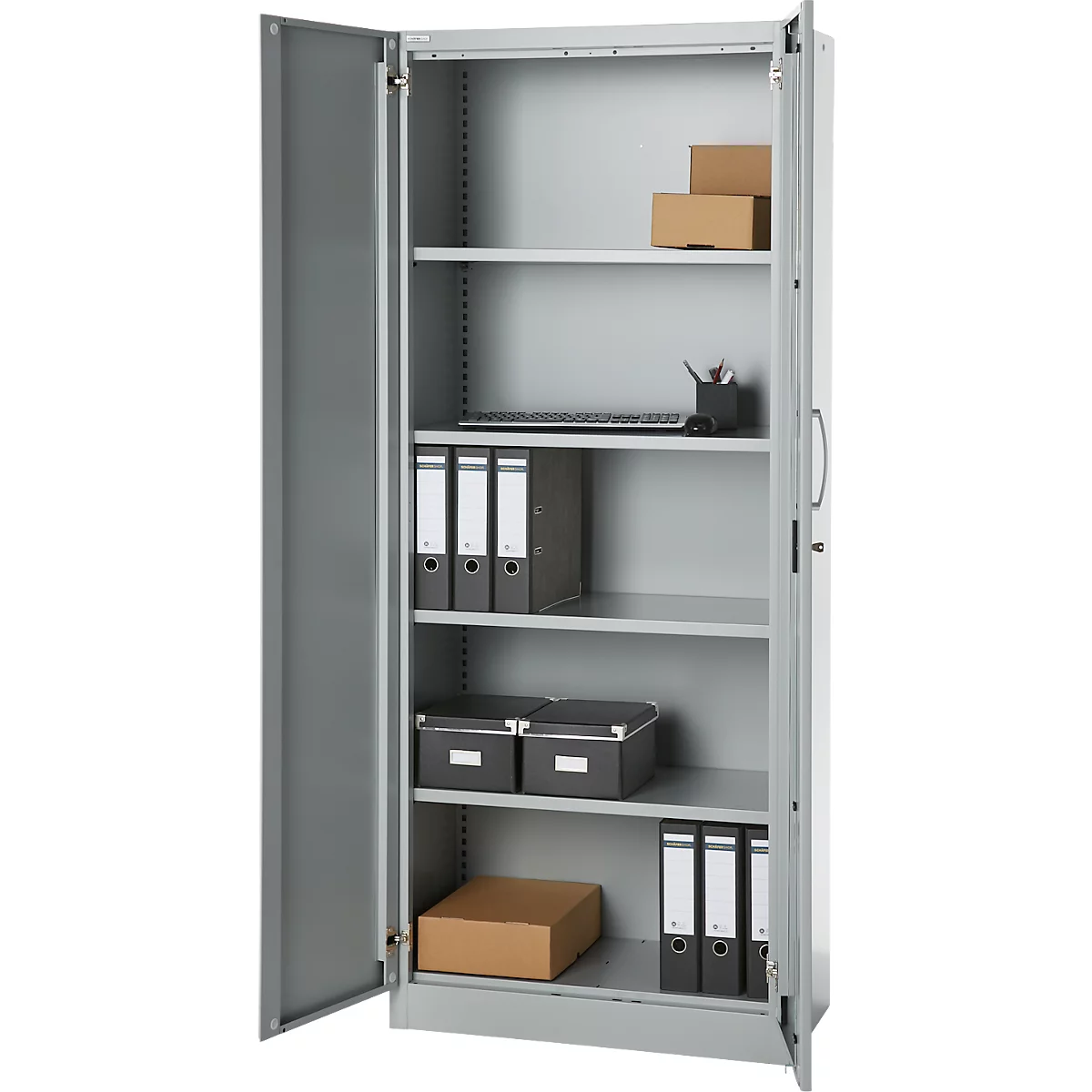 Armoire de bureau, 5 HC, verrouillable, avec portes en applique, L 800 mm, alu blanc