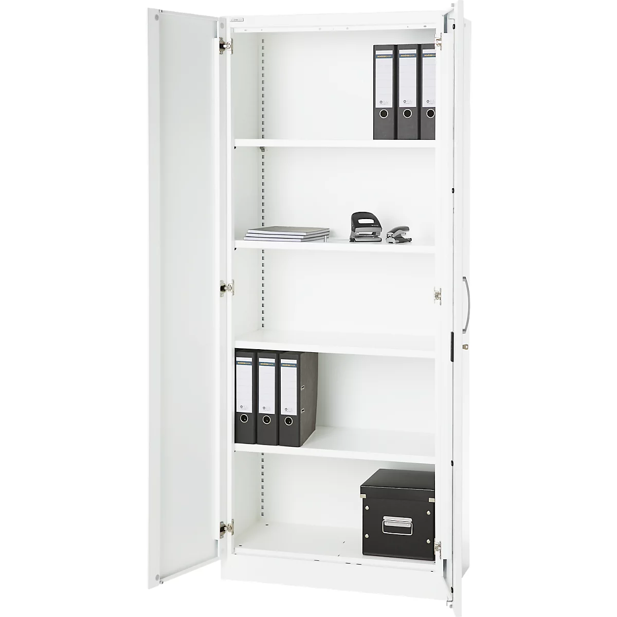 Armoire de bureau, 5 HC, verrouillable, avec portes en applique, L 800 mm, blanc trafic
