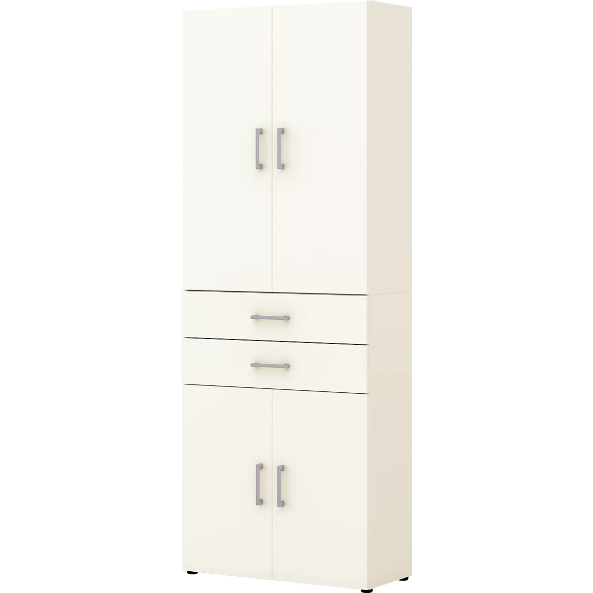 Armoire de bureau TEMPIO, en bois, 4 portes, 2 tiroirs, 6 OH, L 800 x P 340 x H 2130 mm, blanc/blanc