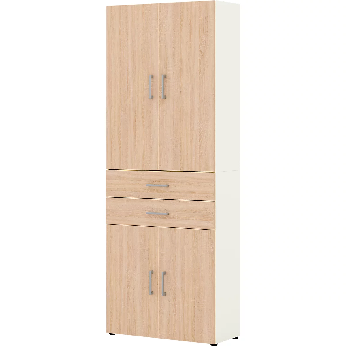 Armoire de bureau TEMPIO, en bois, 4 portes, 2 tiroirs, 6 OH, L 800 x P 340 x H 2130 mm, blanc/chêne Sonoma