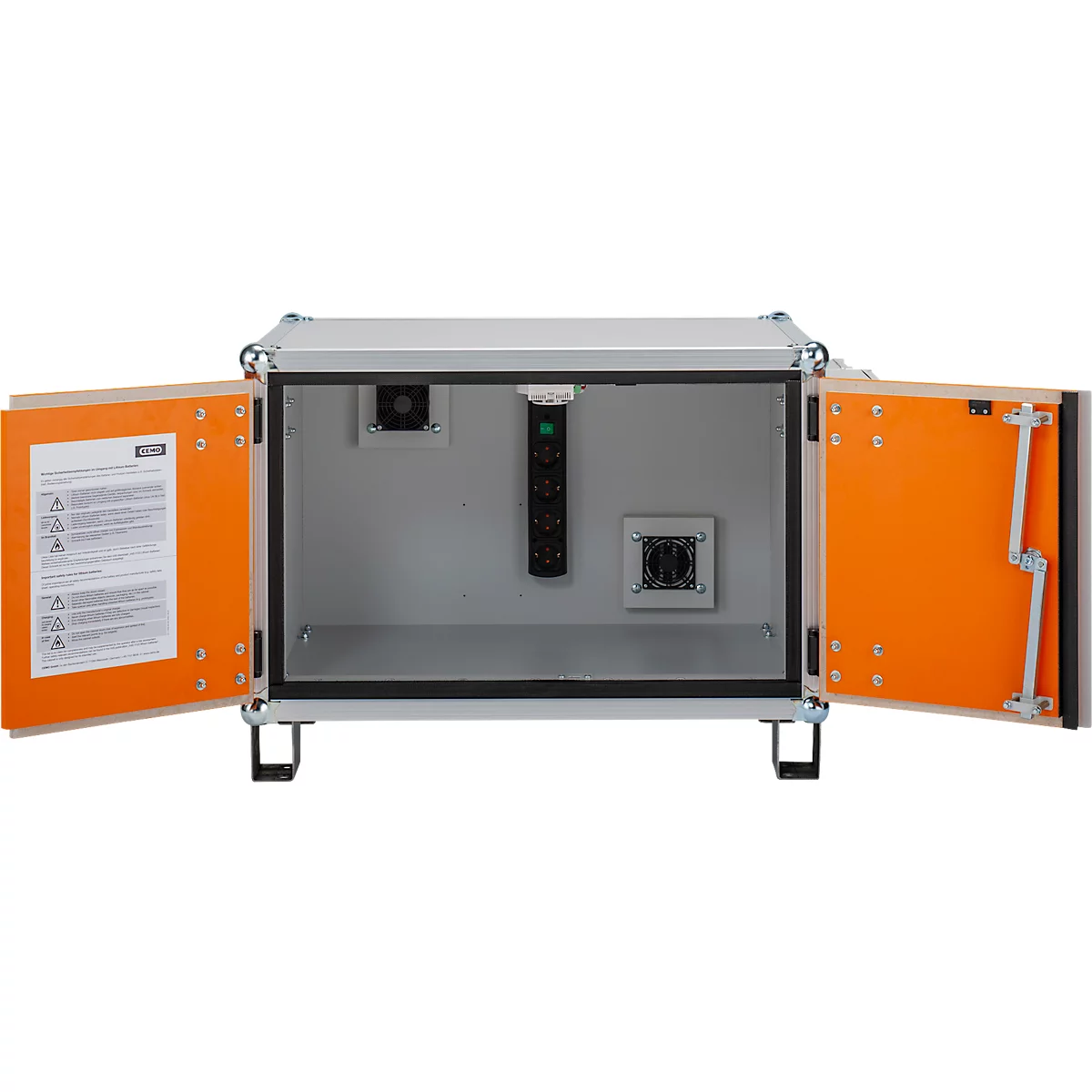 Armoire de charge à accu CEMO Premium Plus 5/8, monophasée, affichage de la température intérieure, verrouillage de porte LockEX, détecteur de fumée alimenté en courant, alarme acoustique, ventilée, avec pieds d'empilage, L 890 x P 660 x H 620 mm,...