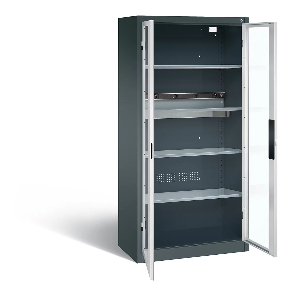 Armoire de charge de batterie Basic de C+P avec fenêtre en verre acrylique, H 1950 x L 930 x P 500 mm, anthracite/gris clair