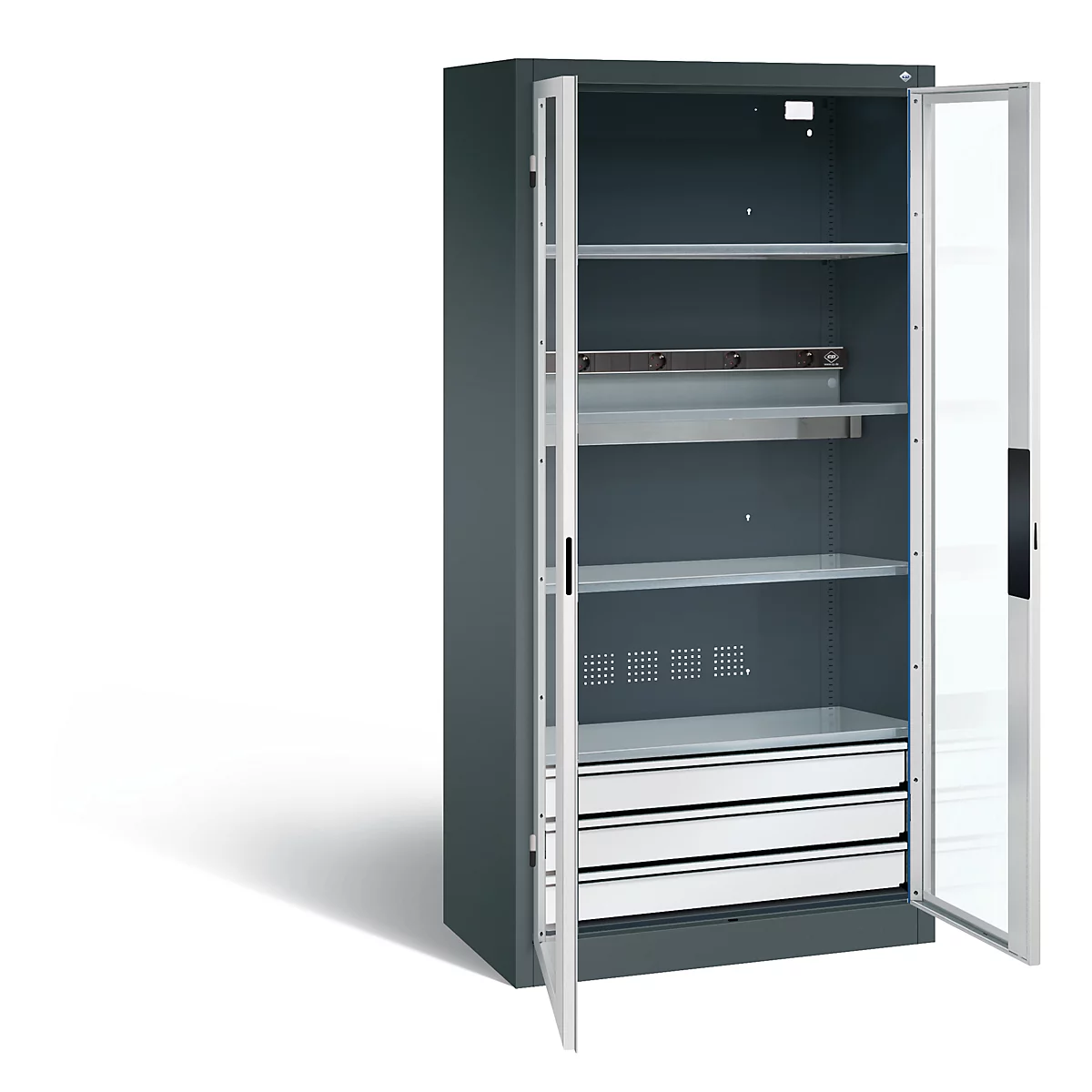 Armoire de charge de batterie Basic de C+P avec fenêtre en verre acrylique, H 1950 x L 930 x P 500 mm, anthracite/gris clair