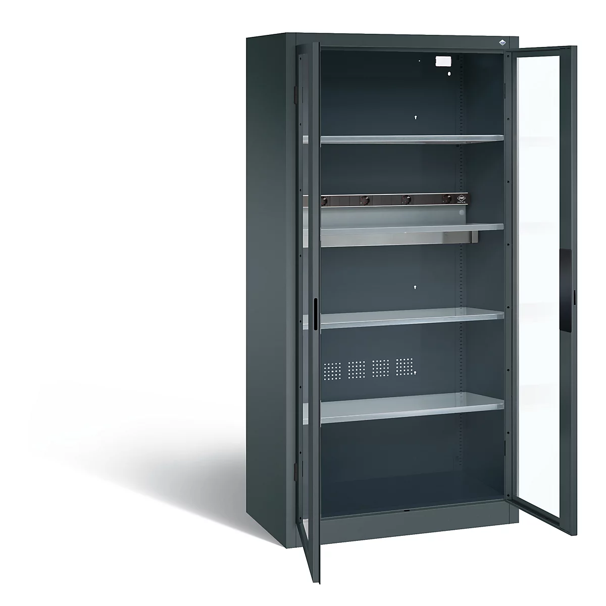 Armoire de charge de batterie Basic de C+P avec fenêtre en verre acrylique, H 1950 x L 930 x P 500 mm, anthracite