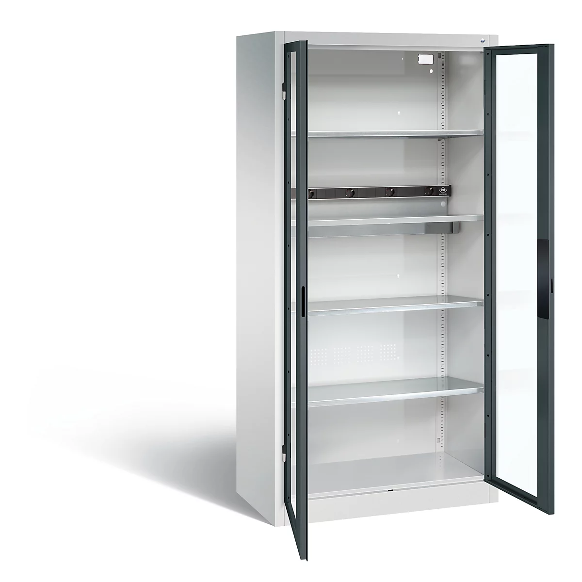Armoire de charge de batterie Basic de C+P avec fenêtre en verre acrylique, H 1950 x L 930 x P 500 mm, gris clair/anthracite
