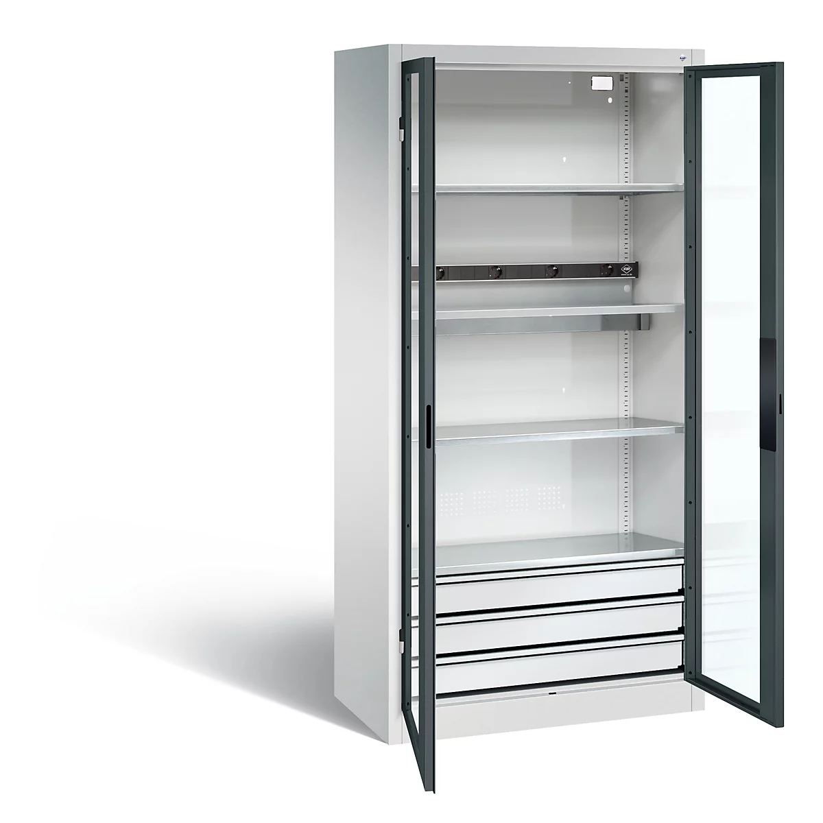 Armoire de charge de batterie Basic de C+P avec fenêtre en verre acrylique, H 1950 x L 930 x P 500 mm, gris clair/anthracite