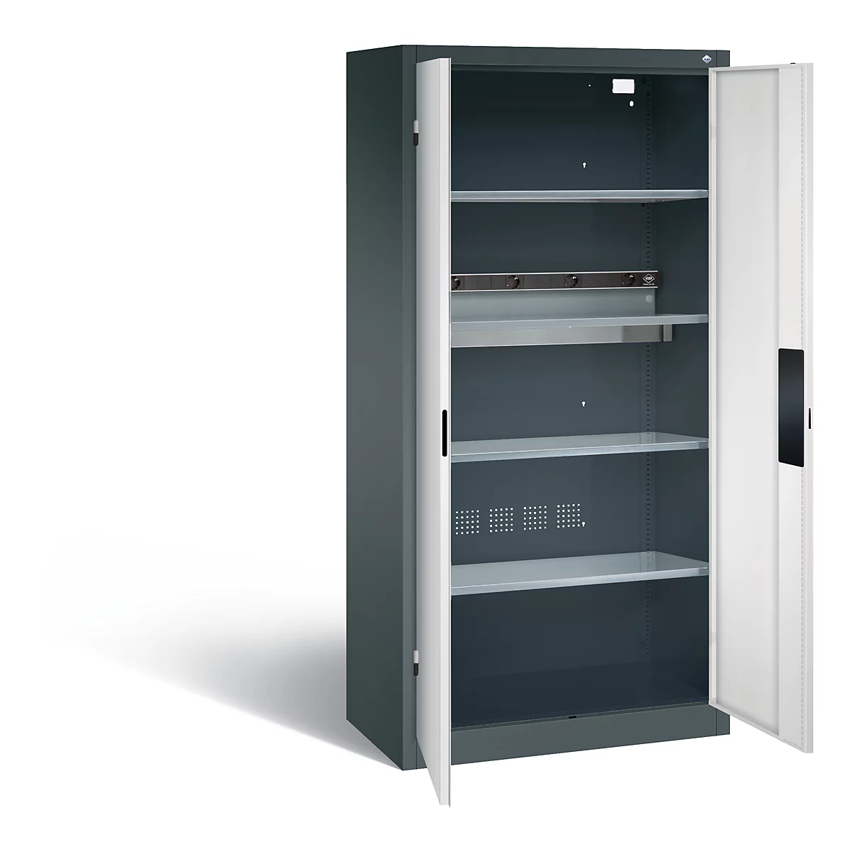 Armoire de charge de batterie Basic de C+P avec portes en tôle pleine, H 1950 x L 930 x P 500 mm, anthracite/gris clair