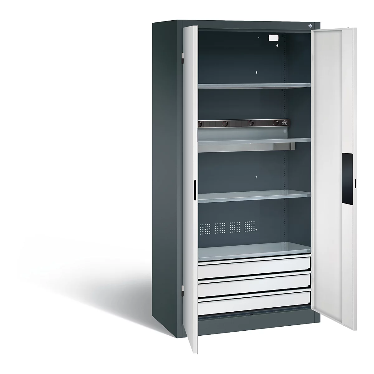 Armoire de charge de batterie Basic de C+P avec portes en tôle pleine, H 1950 x L 930 x P 500 mm, anthracite/gris clair