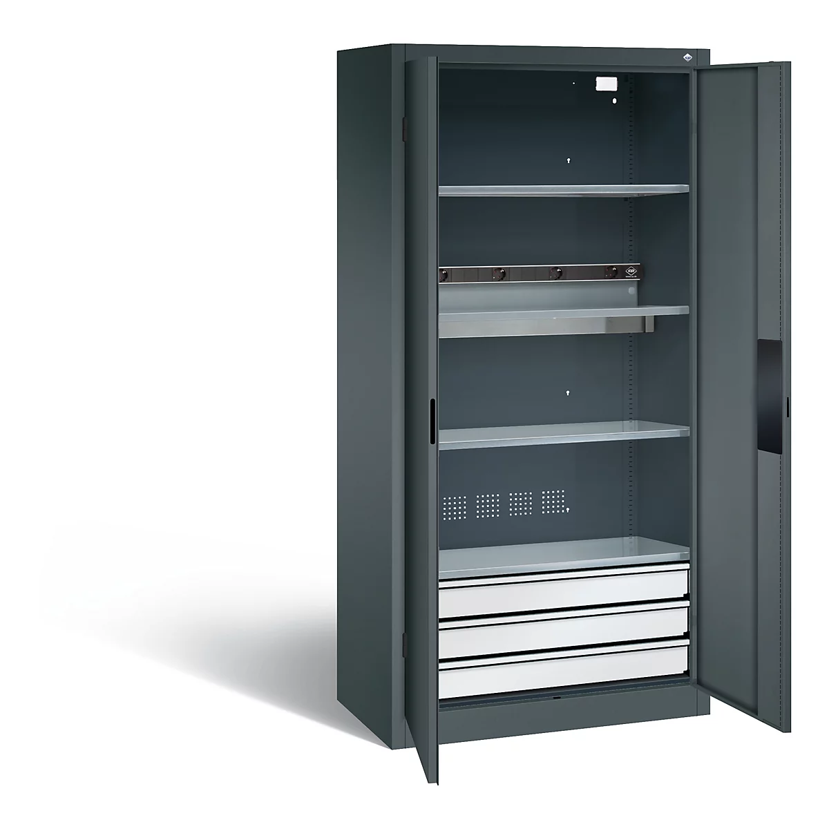 Armoire de charge de batterie Basic de C+P avec portes en tôle pleine, H 1950 x L 930 x P 500 mm, anthracite