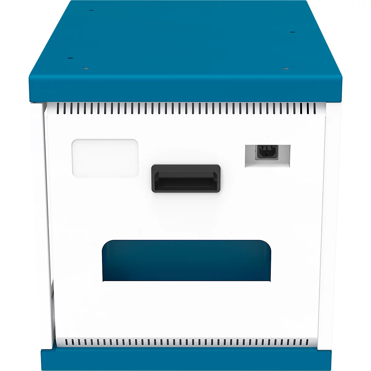 Armoire de charge pour Notebook Good Connections GEMMA N16, transformable en chariot de charge, pour 16 appareils, douilles Schuko, verrouillable, puissance 2300 W, blanc-bleu
