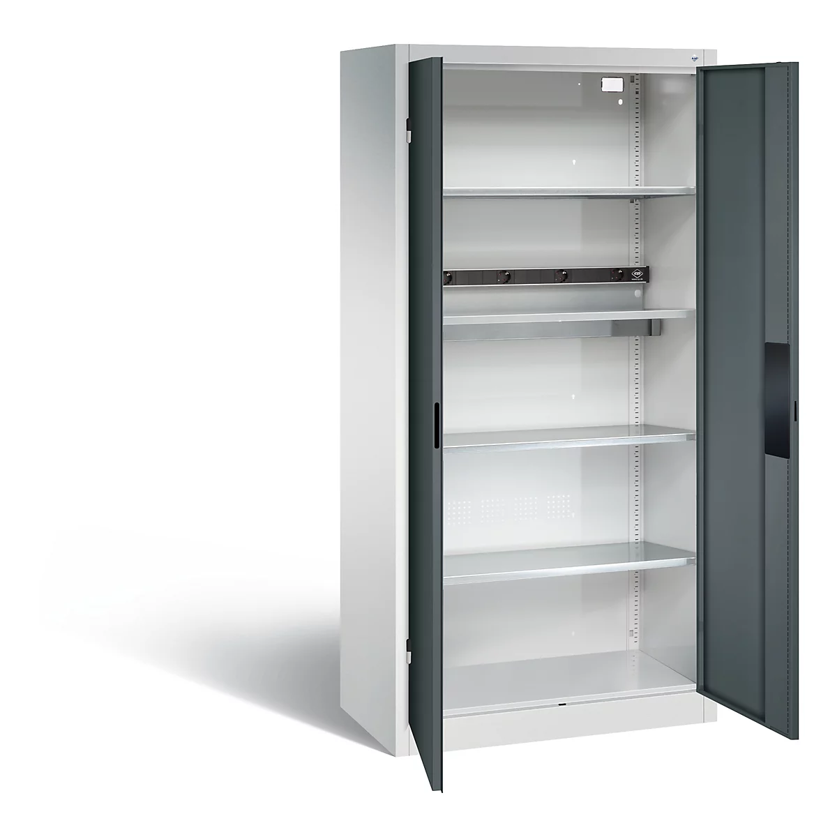 Armoire de charge sur batterie Basic de C+P avec portes en tôle pleine, H 1950 x L 930 x P 500 mm, gris clair/anthracite