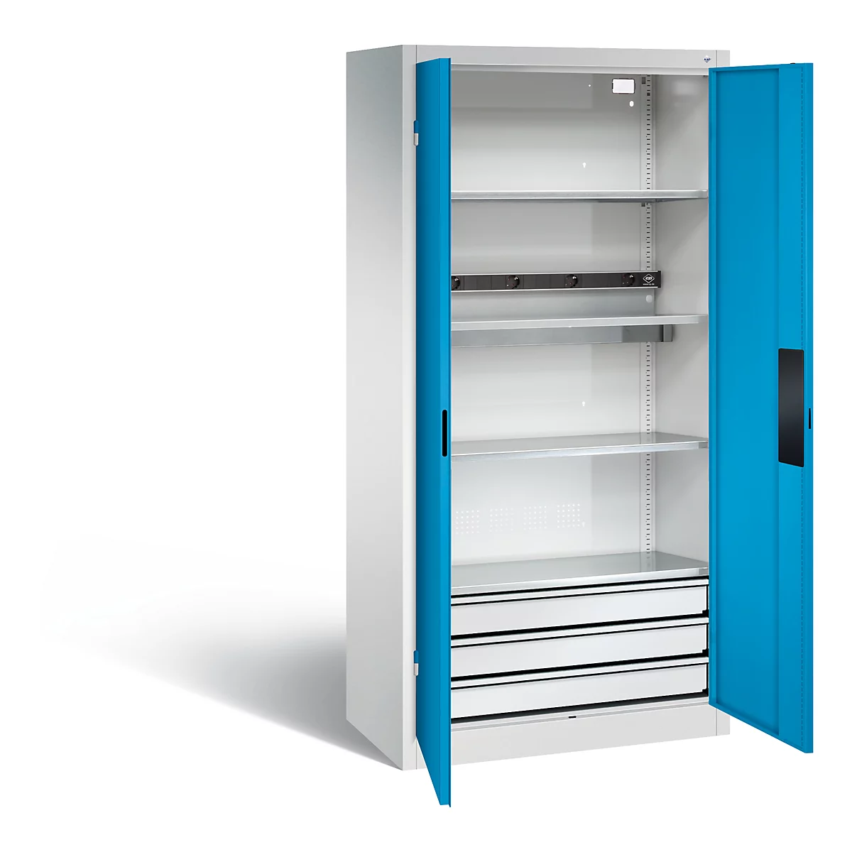Armoire de charge sur batterie Basic de C+P avec portes en tôle pleine, H 1950 x L 930 x P 500 mm, gris clair/bleu clair