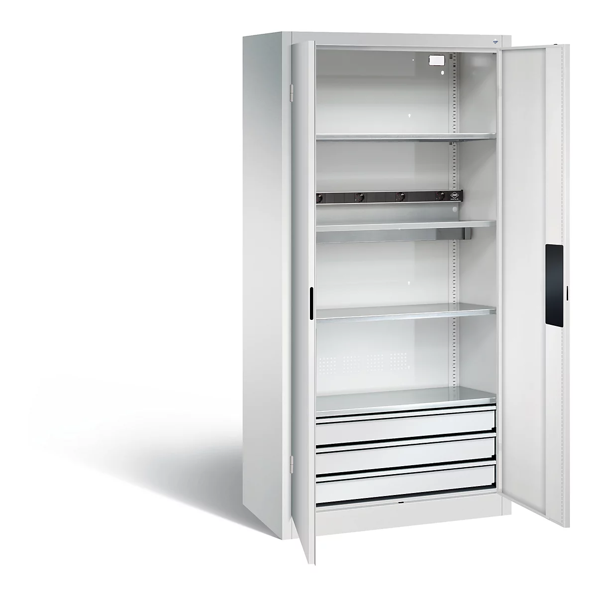Armoire de charge sur batterie Basic de C+P avec portes en tôle pleine, H 1950 x L 930 x P 500 mm, gris clair