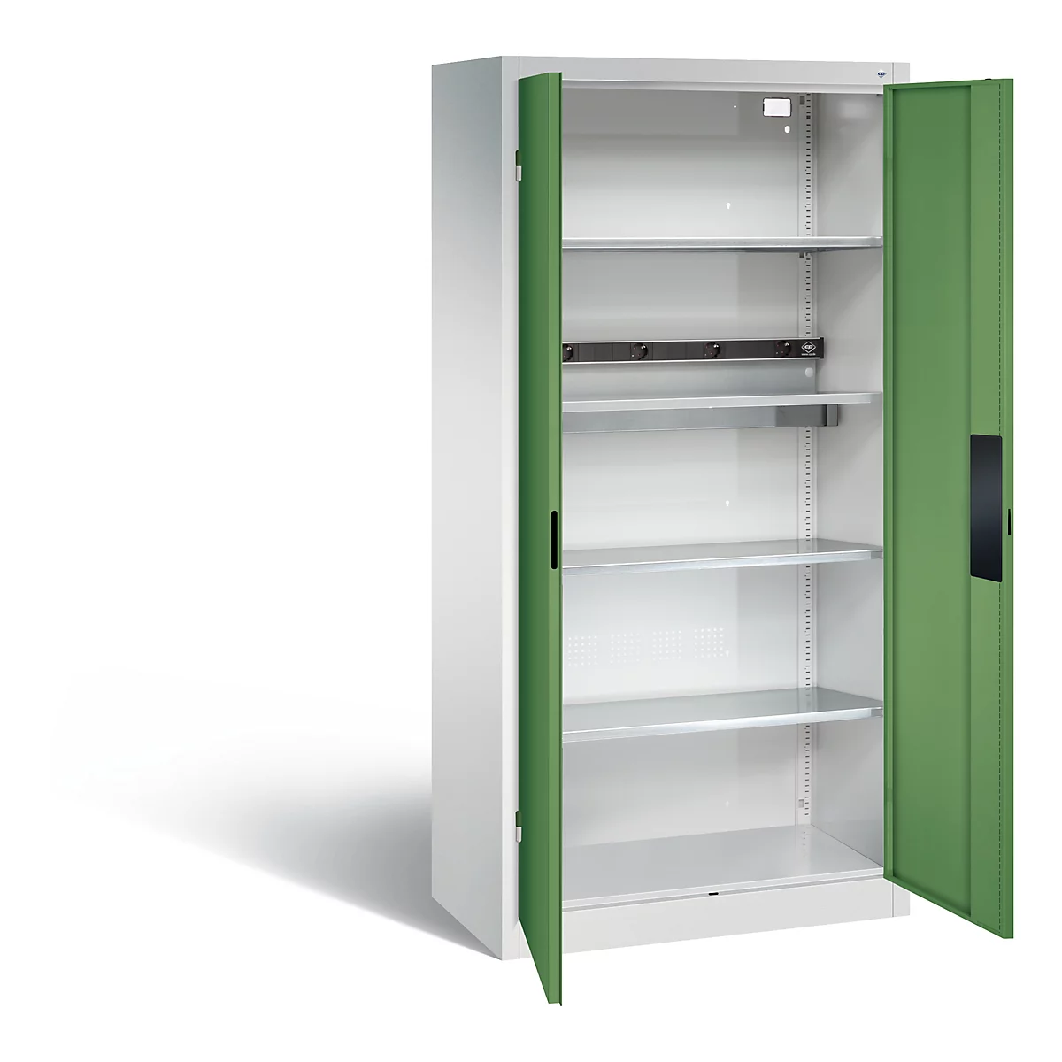 Armoire de charge sur batterie Basic de C+P avec portes en tôle pleine, H 1950 x L 930 x P 500 mm, gris clair/vert réséda