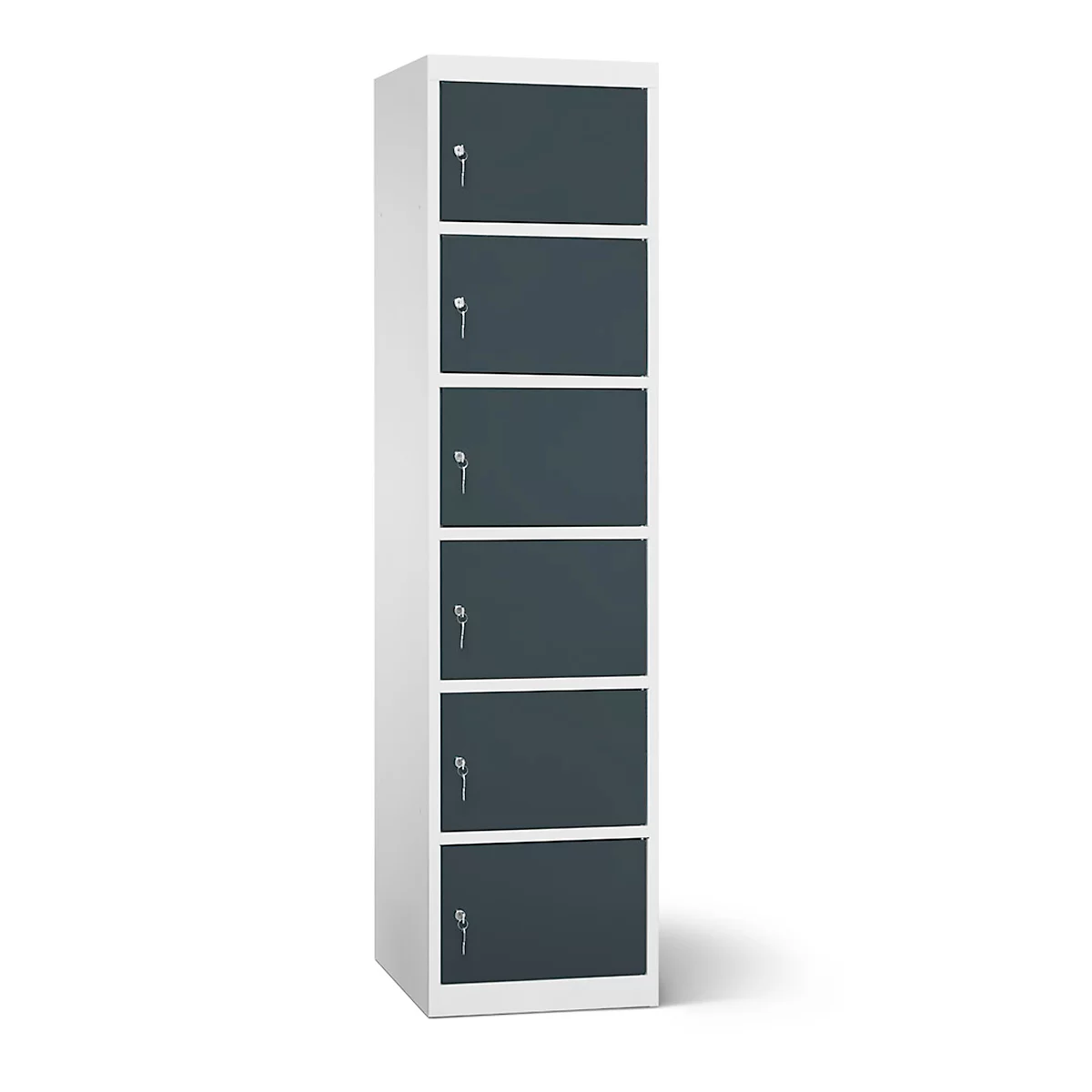 Armoire de chargement des batteries, 6 compartiments avec serrure à cylindre, tôle d'acier gris clair RAL 7035/gris anthracite RAL 7016