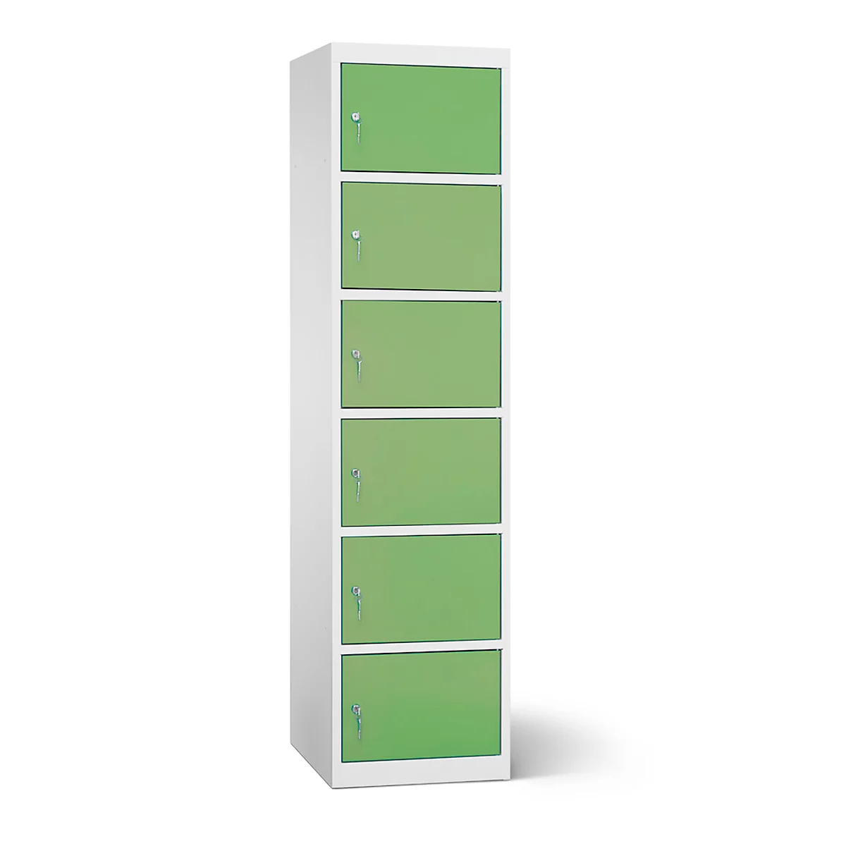 Armoire de chargement des batteries, 6 compartiments avec serrure à cylindre, tôle d'acier gris clair RAL 7035/ vert réséda RAL 6011