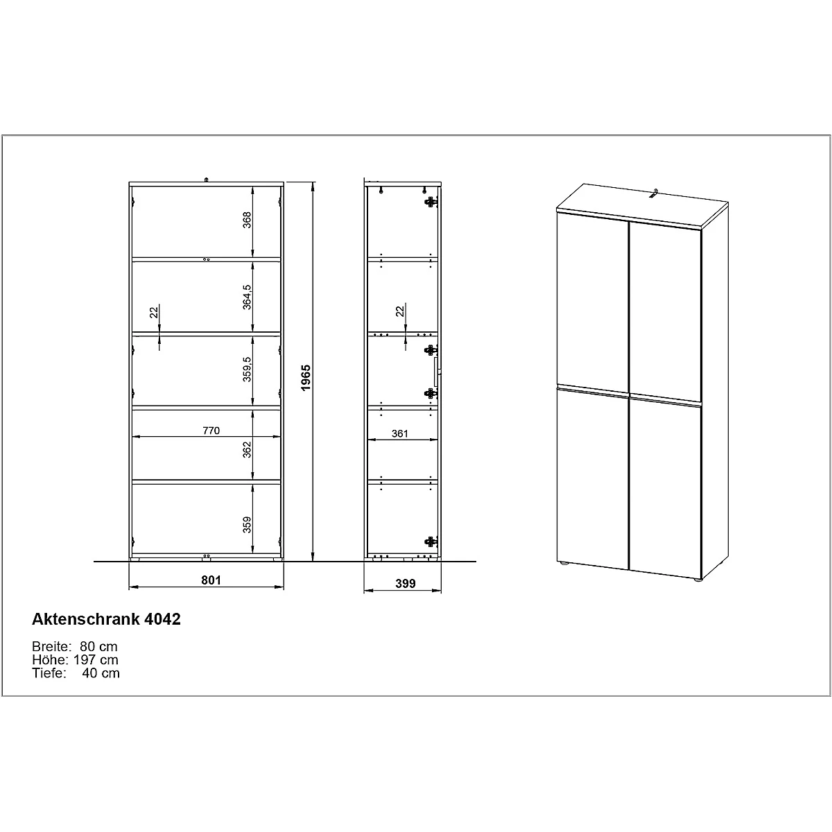 Armoire de classement Aalborg, 2 portes, 4 tablettes, patins de meuble, panneau de particules mélaminé, L 810 x P 400 x H 1970 mm, cachemire