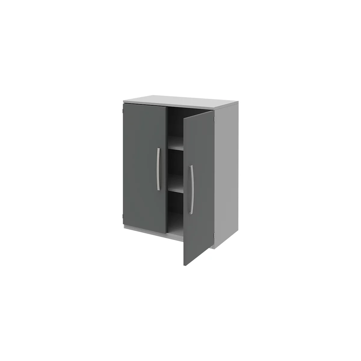 Armoire de classement BARI, 3 hauteurs de classeurs, 2 tablettes, l. 819 x P 430 x H 1117 mm, gris clair/anthracite