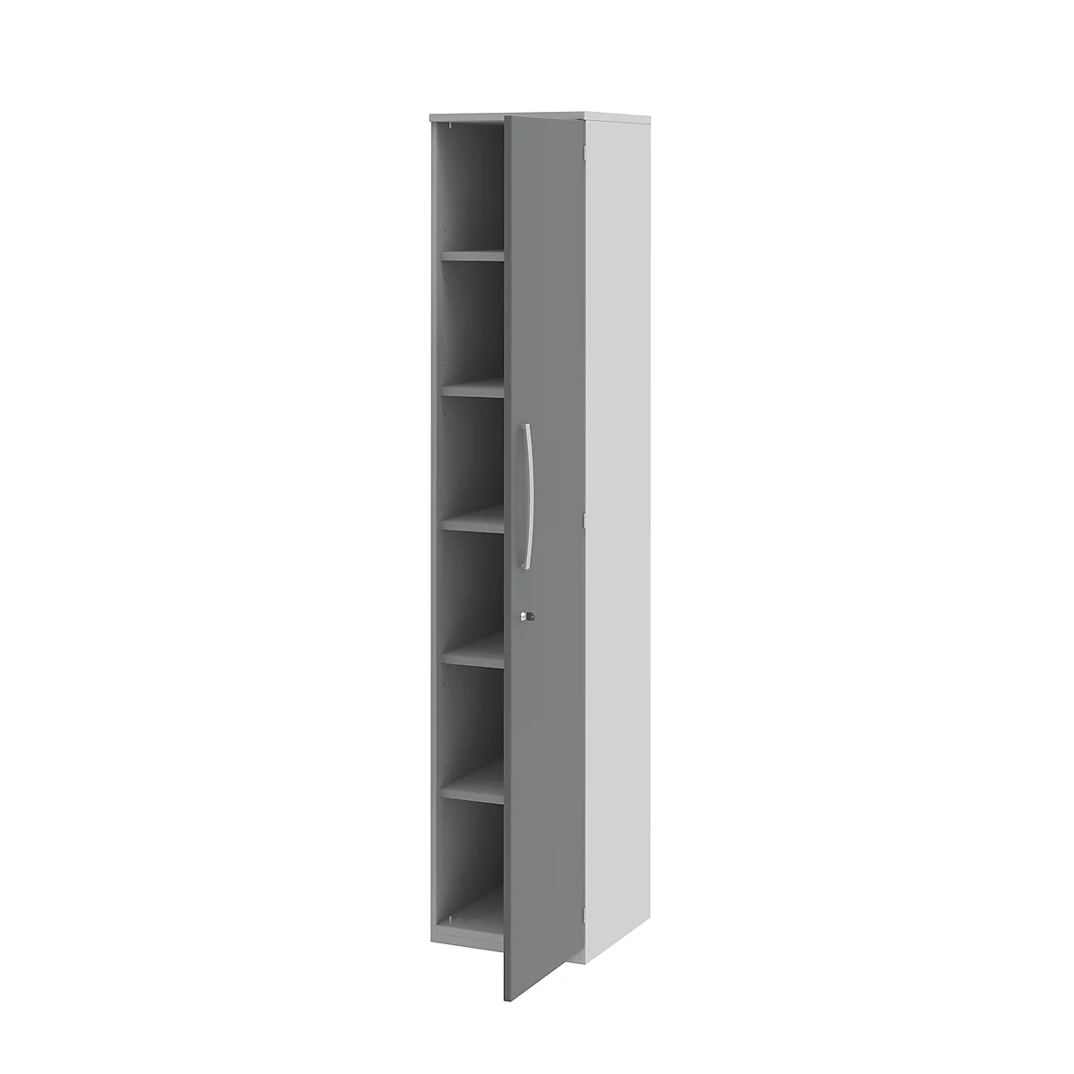 Armoire de classement BARI, 6 hauteurs de classeurs, 5 tablettes, serrure, charnière de porte côté droit, l. 427 x P 430 x H 2174 mm, gris clair/anthracite