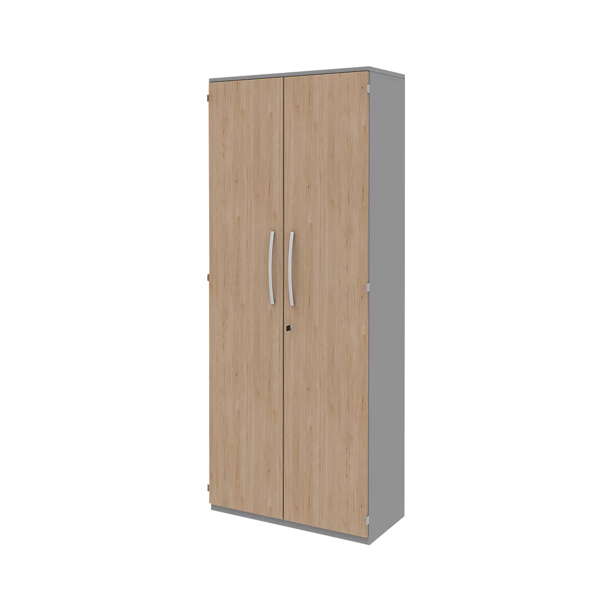 Armoire de classement BARI, 6 hauteurs de classeurs, avec cloison médiane, l. 1000 x P 430 x H 2174 mm, gris moyen/chêne/alu
