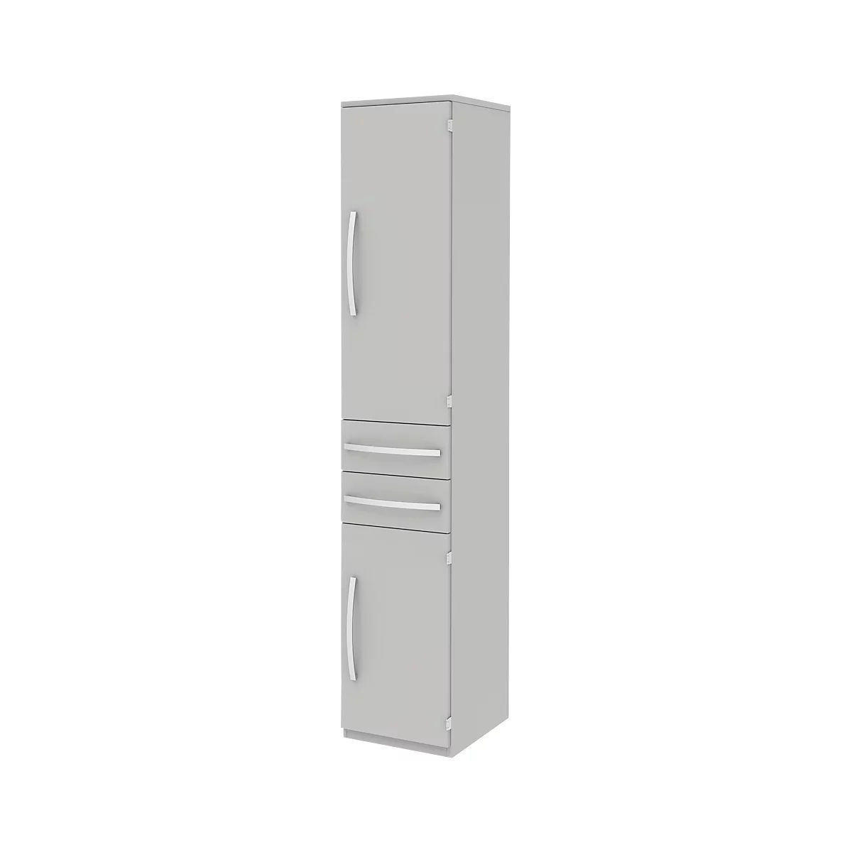 Armoire de classement BARI, 6 HC, 3 tablettes, 2 tiroirs, charnière de porte côté droit, l. 427 x P 430 x H 2174 mm, gris clair/gris clair/alu