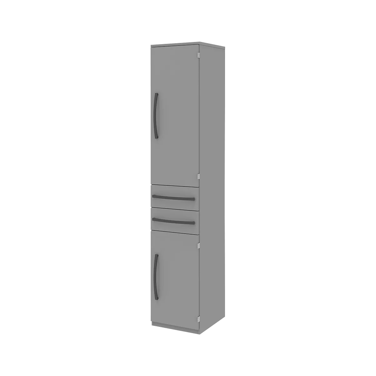 Armoire de classement BARI, 6 HC, 3 tablettes, 2 tiroirs, charnière de porte côté droit, l. 427 x P 430 x H 2174 mm, gris moyen/gris moyen/anthracite