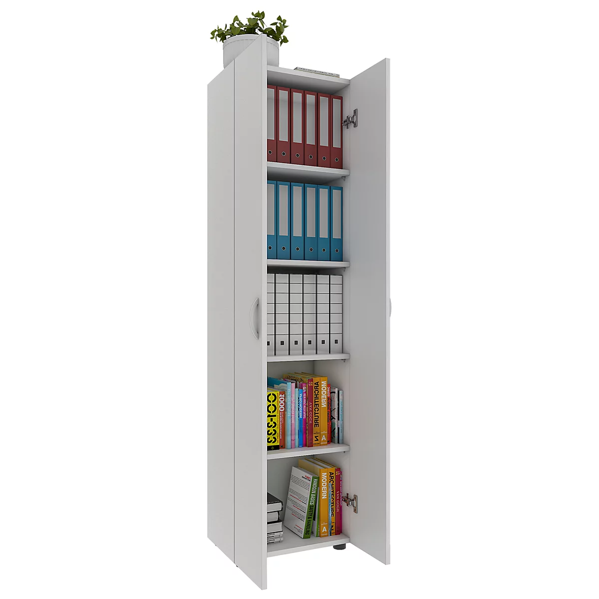Armoire de classement Ulas, 5 hauteurs de classeurs, 4 tablettes, pour env. 35 classeurs, portes battantes, L 490 x P 340 x H 1780 mm, bois, blanc