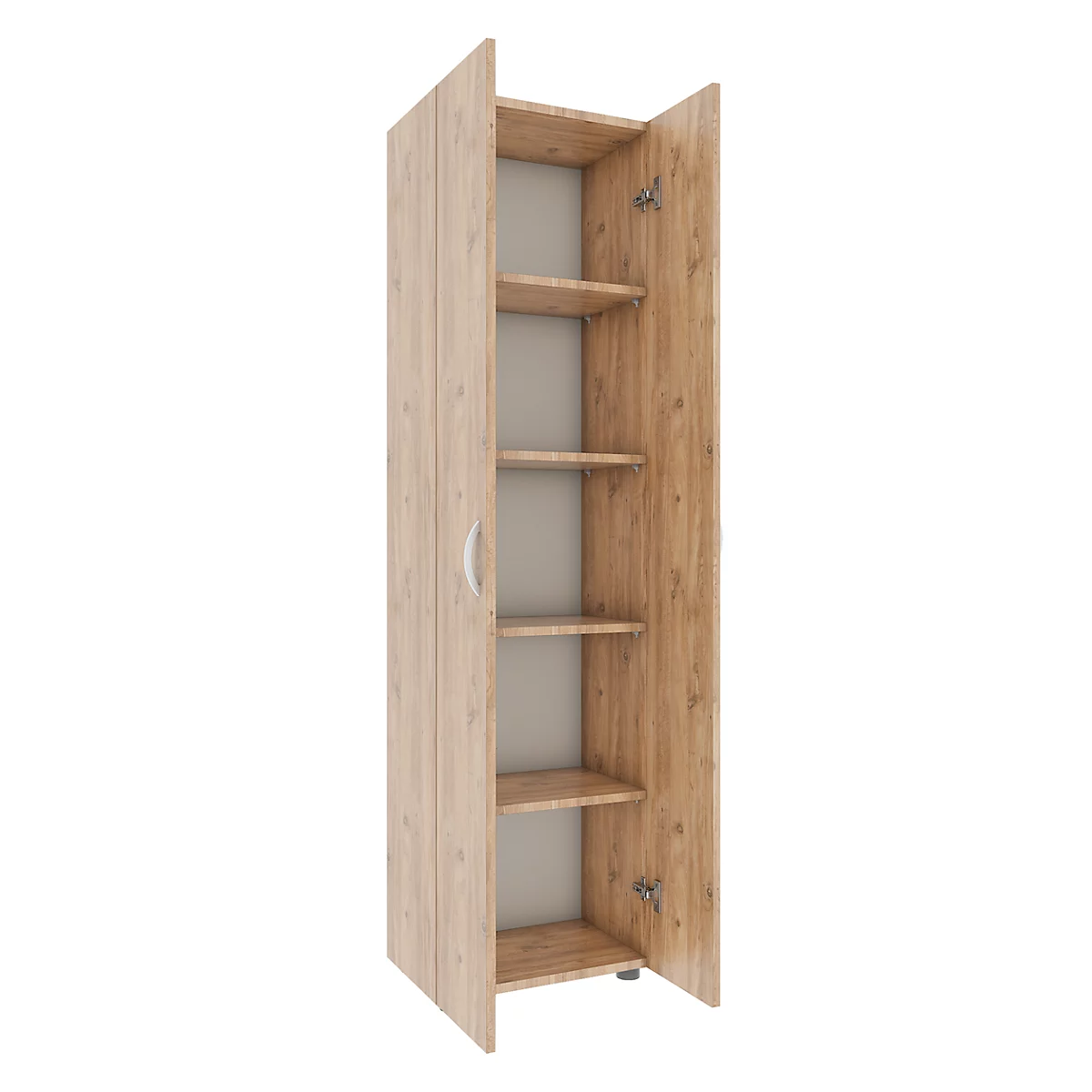 Armoire de classement Ulas, 5 hauteurs de classeurs, 4 tablettes, pour env. 35 classeurs, portes battantes, L 490 x P 340 x H 1780 mm, bois, chêne miel